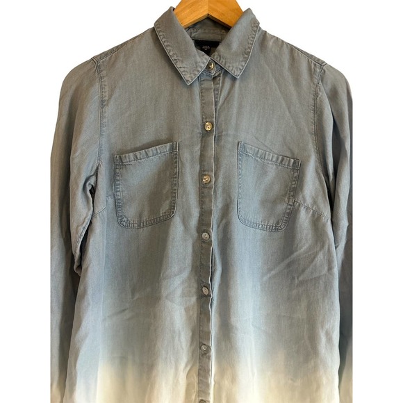 J. Jill Denim Women’s Size XS Chambray Dip Dye Button Up Shirt Abalone Buttons - Picture 4 of 7